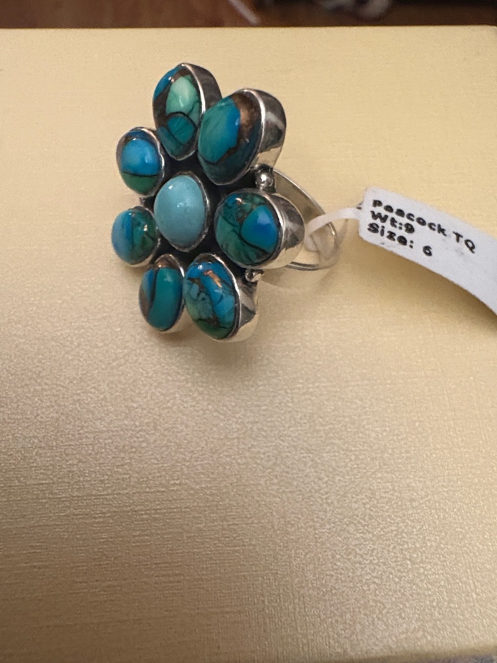 Peacock Turquoise Cluster Flower Ring - Women Jewelry- sterling silver